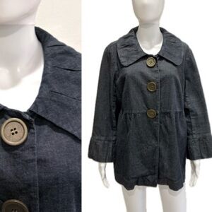 INC Babydoll Dark Denim Button Front Jacket Womens SIze XL A-Line Coquette Twee